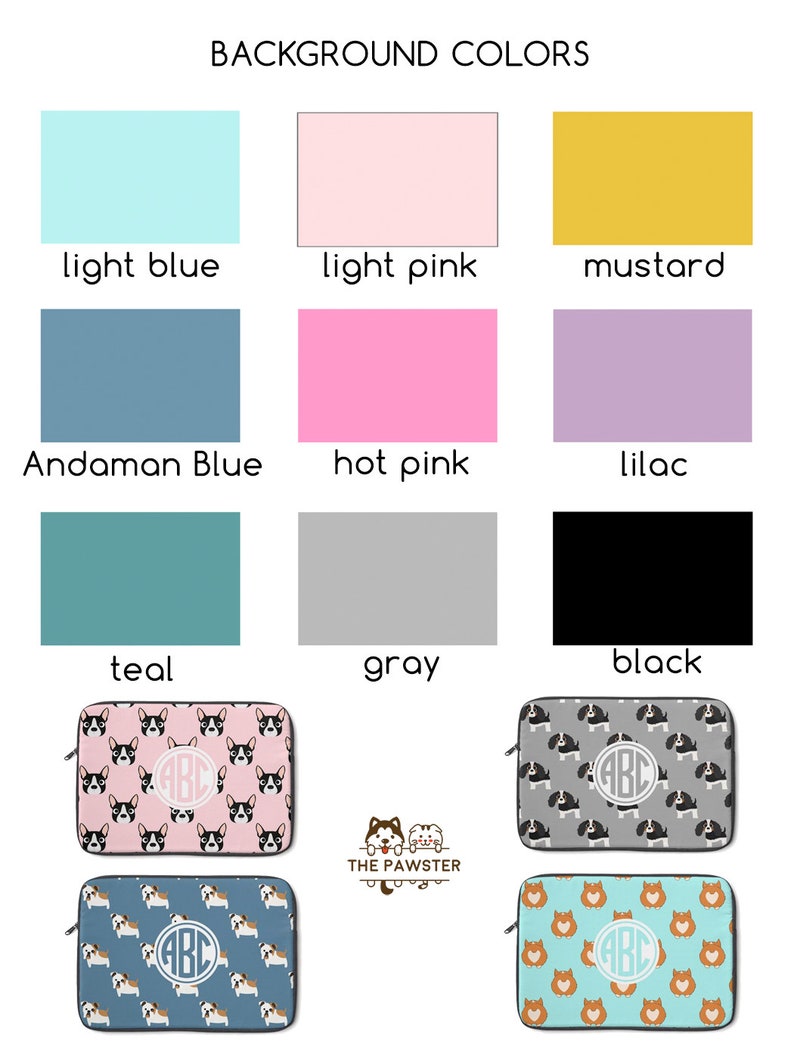 Bag 15 inch Pug Monogram Laptop Cover Dog Laptop Sleeve 13 inch Pug Laptop Sleeve Personalized Macbook Pro Case