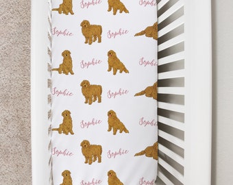 Custom Crib Sheet, Goldendoodle Baby Changing Table Cover, Personalized Boy Girl Baby Bedding Sheet, Doodle Dog Newborn Baby Shower Gift