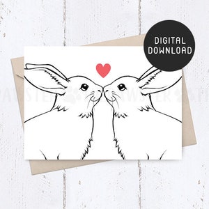 Biglietto di buon San Valentino STAMPABILE, biglietto d'amore per mamma coniglio per lui, lei, biglietto di anniversario di matrimonio per marito, moglie, fidanzato e fidanzata