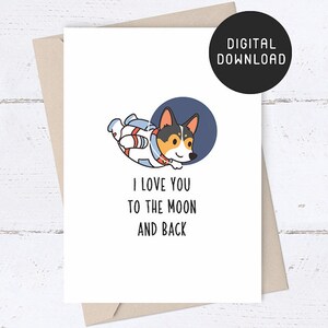 Biglietto di San Valentino STAMPABILE, ti amo fino alla luna e ritorno Biglietto di San Valentino per lui, Biglietto di anniversario per marito, moglie, fidanzato