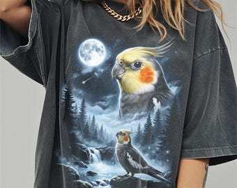 Cockatiel Howling at Moon Shirt, Funny Parrot Comfort Colors Halloween Tshirt, Bird Gifts