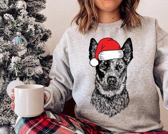 Blue Heeler Christmas Sweatshirt, Santa Australian Cattle Dog Christmas Shirt, Dog Mom Christmas Sweater, Red Heeler Lover Christmas Gifts