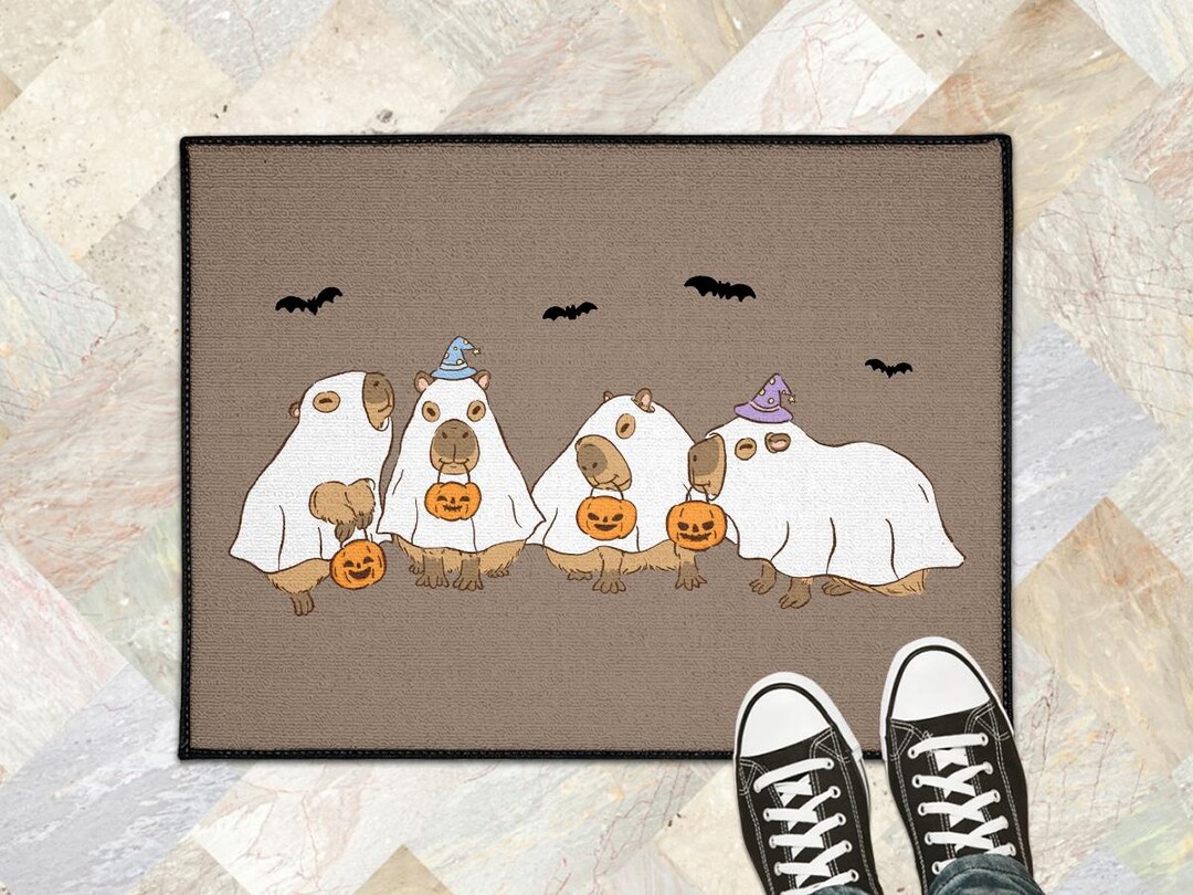 Capybara Halloween Doormat, Cute Capybara Ghost Front Door Mat, Funny ...