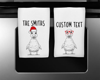 Duck Kitchen Towel, Christmas Tea Towel, Funny Farm Animal Hand Towels, Custom Waffle Weave Towel, Farmhouse Christmas Decor Gift