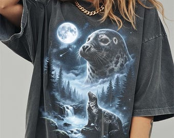 Seal Howling at Moon Shirt, Funny Animal Comfort Colors Halloween Tshirt, Gifts