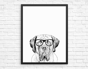 English Mastiff Wall Art, Mastiff Dog Portrait Print, Farmhouse Sign, Wall Decor, Pet Dog Nursery Decor, Poster, Boy Girl Kids Room Decor