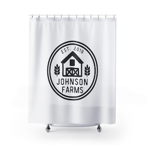 Personalized Farmhouse Shower Curtain, Custom Farm Name Shower Curtains Set, Bath Curtain, Bath Mat Bathroom Decor, Barn Housewarming Gift