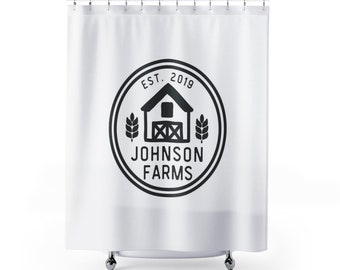 Personalized Farmhouse Shower Curtain, Custom Farm Name Shower Curtains Set, Bath Curtain, Bath Mat Bathroom Decor, Barn Housewarming Gift