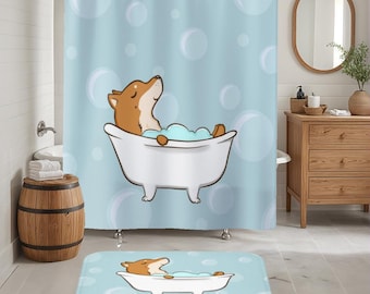 Shiba Inu Decor, Shiba Shower Curtain, Bath Mat, Funny Dog Bathroom Decor, Dog Housewarming Gift, Shiba Mom Gift