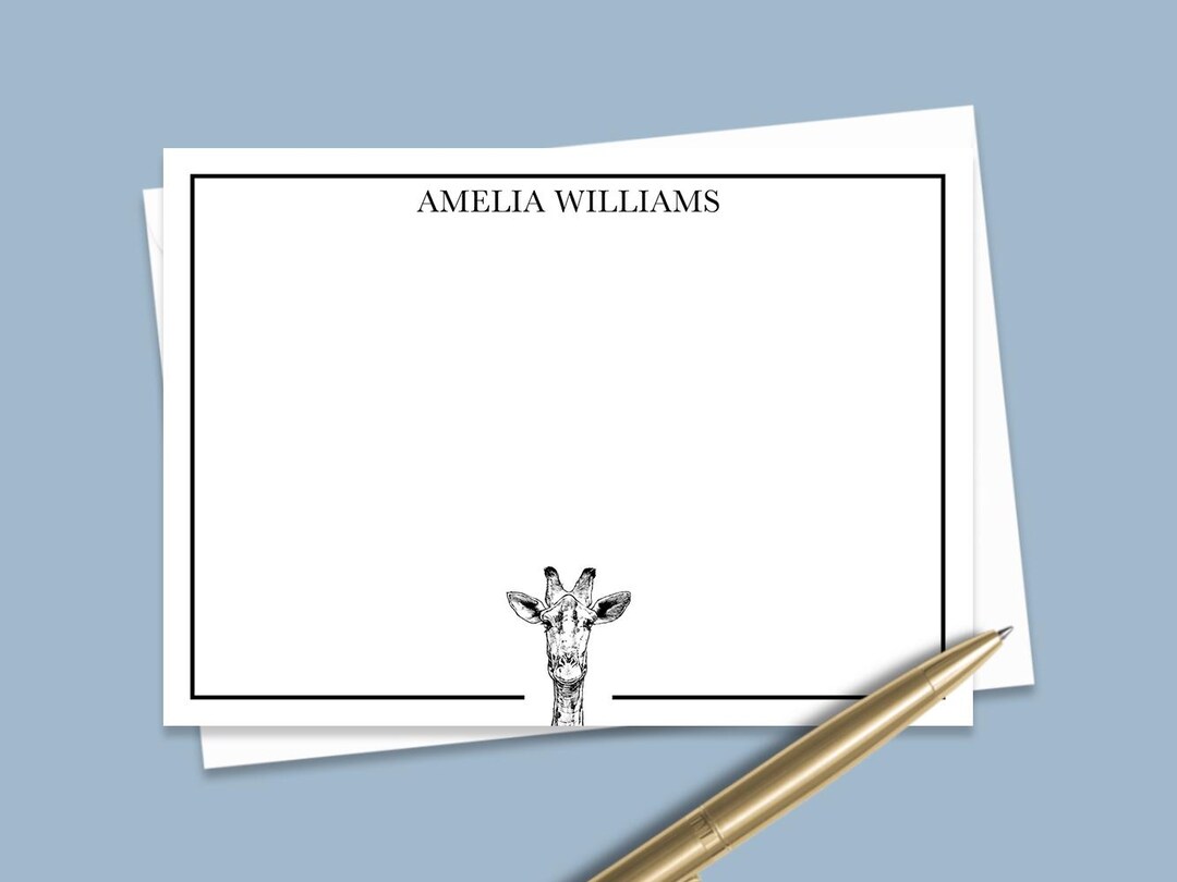 Custom Giraffe Note Cards Gift, Personalized Safari Animal Notecard Set ...