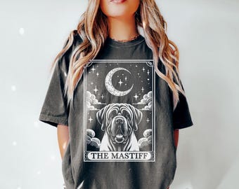 English Mastiff Shirt, Tarot Card Shirt, Mastiff Dog Halloween Moon Shirt, Funny Mastiff Dog Lover Comfort Colors Shirt, Mastiff Mom Gift
