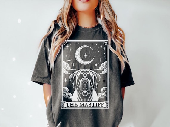 English Mastiff Shirt, Tarot Card Shirt, Mastiff Dog Halloween Moon Shirt, Funny Mastiff Dog Lover Comfort Colors Shirt, Mastiff Mom Gift