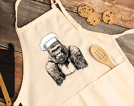 Gorilla Apron, Gorilla Aprons With Pockets, Animal Cooking Baking Apron for  Women, Men, Kitchen Chef Gifts, Hostess Gift Ideas 