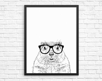Groundhog Wall Art, Woodchuck Print, Animal Decor, Animal Sign, Baby Animal Nursery Decor, Poster, Kids Room Decor for Boy Girl