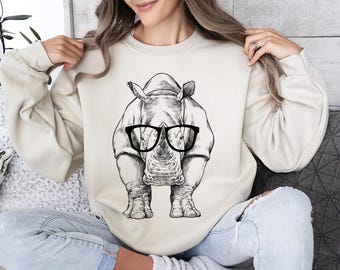 Rhino Shirt, Rhinoceros Sweatshirt, Cute Rhino Lover Gift, Funny Safari Animal Lover Gift, Wild Animal Tshirt