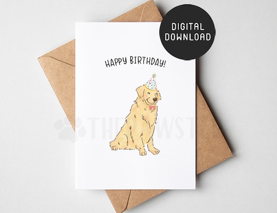 PRINTABLE Golden Retriever Birthday Card Happy Birthday Card - Etsy