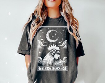 Chicken Shirt, Tarot Card Shirt, Rooster Halloween Moon Shirt, Funny Chicken Mom Gift, Farm Animal Lover Gifts, Comfort Colors Shirt