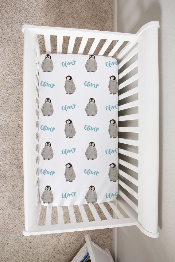 Custom Crib Sheet Penguin Baby Bedding Sheet Personalized Etsy