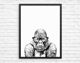 Gorilla Wall Art, Gorilla Print, Animal Decor, Animal Sign, Baby Animal Nursery Decor, Poster, Kids Room Decor for Boy Girl