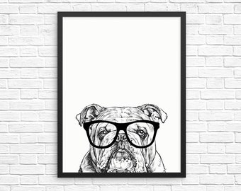 English Bulldog Wall Art, Bulldog Print, Dog Decor, Dog Prints, Sign, Pet Dog Nursery Decor, Poster, Kids Room Decor for Boy Girl