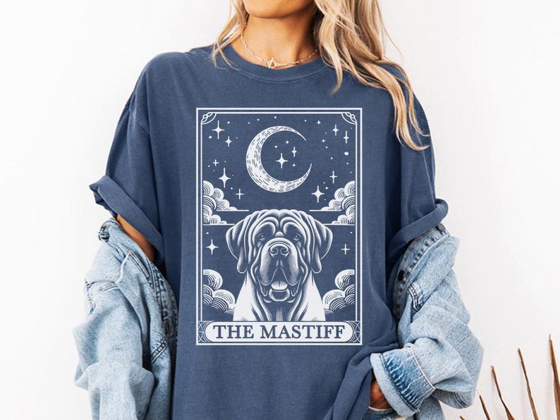 Funny and Cute Comfort Colors shirt for English Mastiff and Tarot Card lovers! This Tarot Card The English Mastiff Dog art tshirt or sweatshirt is a perfect gift for Mastiff Mom, Mastiff Dad and Dog Lover.