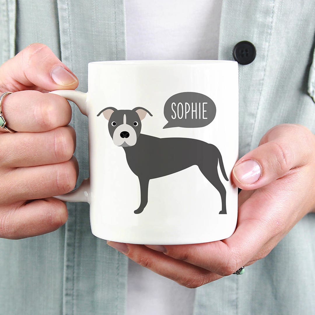 Grey Pitbull Mug, Personalized Name Coffee Mug, Custom Dog Mug, Pet