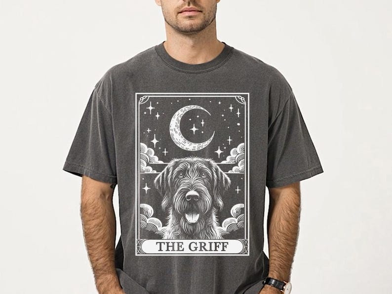 Funny and Cute Comfort Colors shirt for Wirehaired Pointing Griffon and Tarot Card lovers! This Tarot Card The Griff Dog art tshirt or sweatshirt is a perfect gift for Korthals Griffon Mom, Griff Dad and Dog Lover.