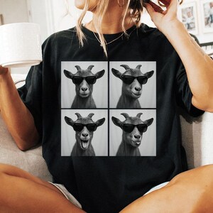 Funny and Cute Comfort Colors shirt for Goat and Photobooth Farm animal lovers! This Goat wearing sunglasses in photo booth art tshirt or sweatshirt is a perfect gift for Goat mom and Farmhouse Farm Animal Lover.