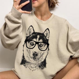 Funny and Cute Nerdy Dog Wearing Glasses shirt for Siberian Husky lovers! This Huskies Dog art tshirt, tank top, kids tee, youth or sweatshirt is a perfect gift for Siberian Husky Mom, Husky Dog Dad and Dog Lover.