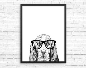 Basset Hound Wall Art, Dog Portrait Print, Farmhouse Sign, Wall Decor, Pet Dog Nursery Decor, Poster, Kids Room Decor for Boy Girl