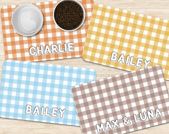 Custom Dog Mat, Gingham Personalized Pet Placemat, Cat mat, Custom Name Dog PlaceMat Pet Food Bowl Mat, Dog Cat Feeding Mat, New Puppy Gift
