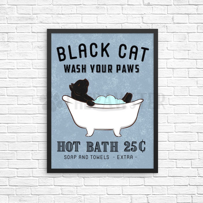Black Cat Bathroom Wall Decor Cat Funny Bathroom Art Print Etsy