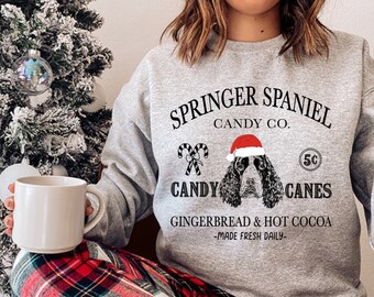 Sweat-shirt de Noël épagneul springer anglais, pull de Noël rétro père Noël, co-shirt Candy Cane de Noël, cadeaux Springer Spaniel