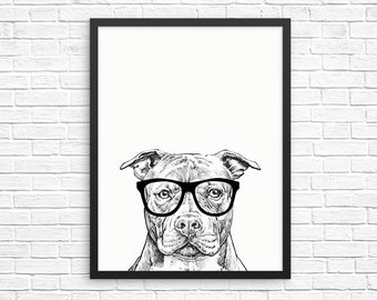 Pit Bull Wall Art, Pitbull Print, Pittie Dog Decor, Dog Prints, Sign, Pet Dog Nursery Decor, Poster, Kids Room Decor for Boy Girl