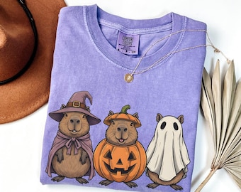 Spooky Capybara Halloween Shirt, Retro Pumpkin Witch Ghost Comfort Colors Tshirt, Funny Animal Lover Gift