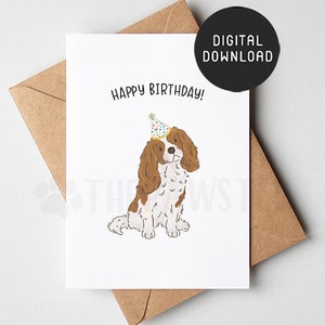 DRUCKBARE Cavalier King Charles Spaniel Geburtstagskarte, alles Gute zum Geburtstagskarte von Hund Papa Geburtstagskarten, Blenheim Cavalier Cavie Mama Geschenk