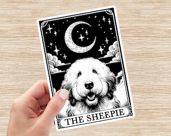 Old English Sheepdog Sticker, Sheepie Decal, Dog Tarot Card Sticker, Dog Mom Gift, Dog Vinyl Sticker, Laptop Sticker, Water Bottle Sticker