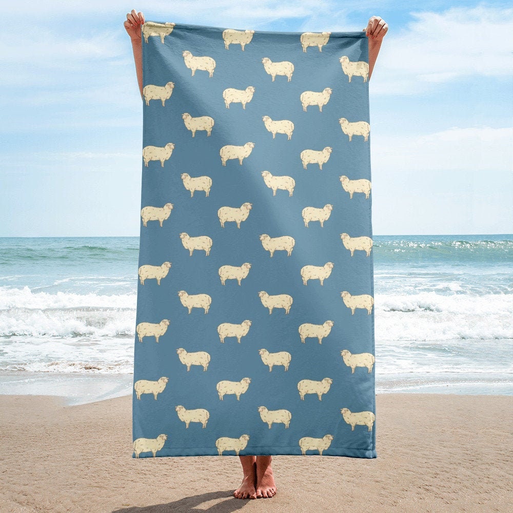 Sheep Beach Towel, Farmhouse Bath Towel, Cute Farm Animal Towel, Sheep Mom Sheep Lover Gift