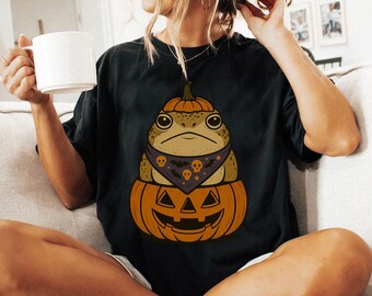T-shirt Halloween rétro grenouille du désert, citrouille effrayante, couleurs confortables, cadeau amusant pour les amoureux des animaux