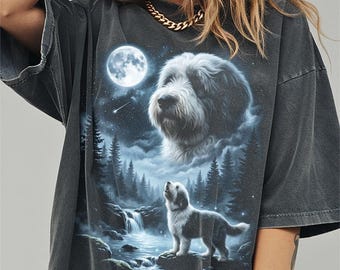 Old English Sheepdog Howling to the Moon Shirt, Funny Dog Comfort Colors Halloween Tshirt, Gifts