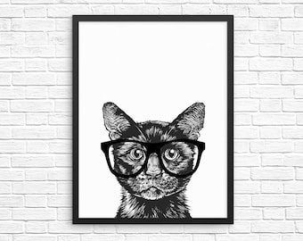 Black Cat Wall Art, Black Cat Print, Cat Home Decor, Cat Prints, Sign, Pet Cat Nursery Decor, Poster, Kids Room Decor for Boy Girl