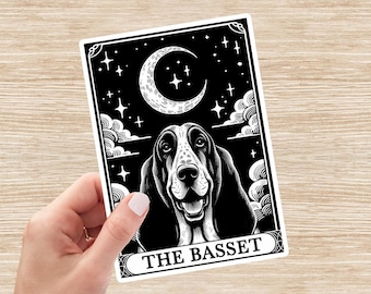 Basset Hound Sticker, Basset Hound Decal, Dog Tarot Card Sticker, Dog Mom Gift, Dog Vinyl Sticker, Laptop Sticker, Water Bottle Sticker
