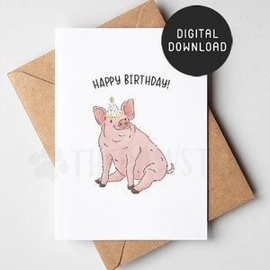 Carte d'anniversaire imprimable de cochon, carte de joyeux anniversaire d'animal de ferme, cartes d'anniversaire mignonnes pour des garçons, des filles, un agriculteur, un cadeau de maman de cochon