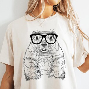 Funny and Cute Nerdy Animal Wearing Glasses shirt for Groundhog lovers! This Groundhog art tshirt, tank top, kids tee, youth or sweatshirt is a perfect gift for Groundhog Day, Woodchuck Lover and Animal Lovers.