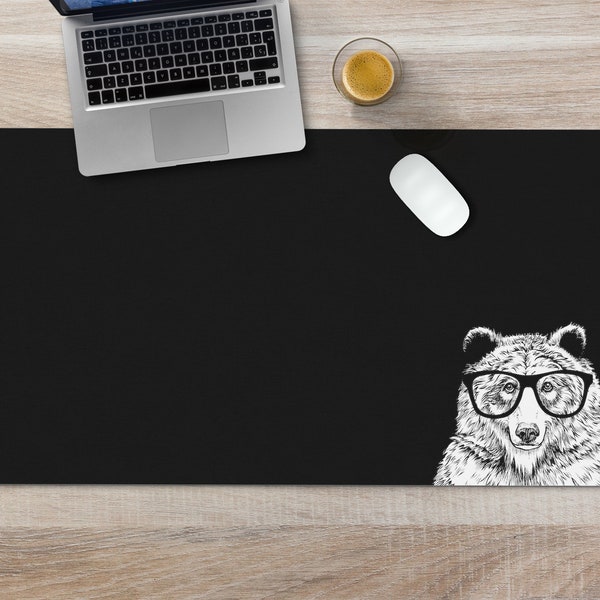 Grizzly Bear Desk Mat, Woodland Animal Mousepad, Large Black Desk Pad, Mouse Pad or Keyboard Wrist Rest, Bear Gifts, Office Desk Decor Gift