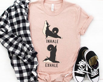 Inhale Exhale Black Tan Shiba Yoga Shirt, Dog Yoga Tshirt, Dog Mom Yoga Lover Tee Shirt, Yoga Instructor Gift, Shiba Inu Mom Gift