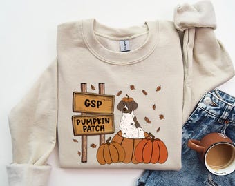GSP Sweatshirt, Fall German Shorthaired Pointer Dog Mom Pumpkin Patch Sweatshirt, Thanksgiving Sweater, GSP Halloween Hoodie or Tshirt