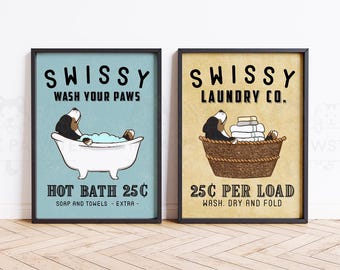 Greater Swiss Mountain Dog Wall Decor, Swissy Bathroom Art, Funny Dog Laundry Print, Dog Housewarming Gift, Dog Bathroom Sign Poster