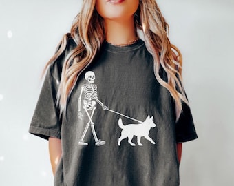 Blue Heeler Halloween Shirt, Skeleton Walking Dog Comfort Colors Tshirt, Australian Cattle Dog Halloween Sweatshirt, Spooky Heeler Dog Gift