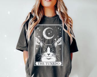 Tuxedo Cat Shirt, Tarot Card Shirt, Tuxedo Cat Halloween Moon Shirt, Funny Tuxedo Cat Gift, Cat Lover Gifts, Comfort Colors Shirt